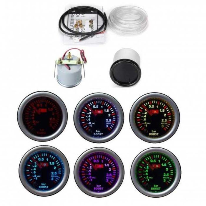 Уред за налягането на турбината Boost Meter - 3 bar/52мм/7 цвята.