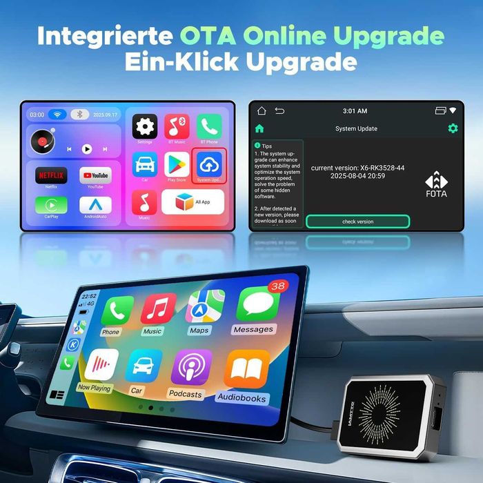 Adaptor CarPlay wireless Magic AI Box 3 în 1 video YouTube Netflix