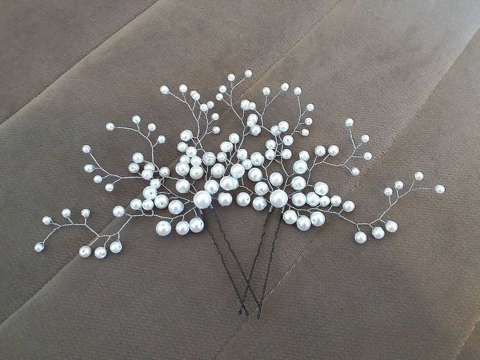 Веточки, шпильки, гребешки из жемчужных бусин для причёски
