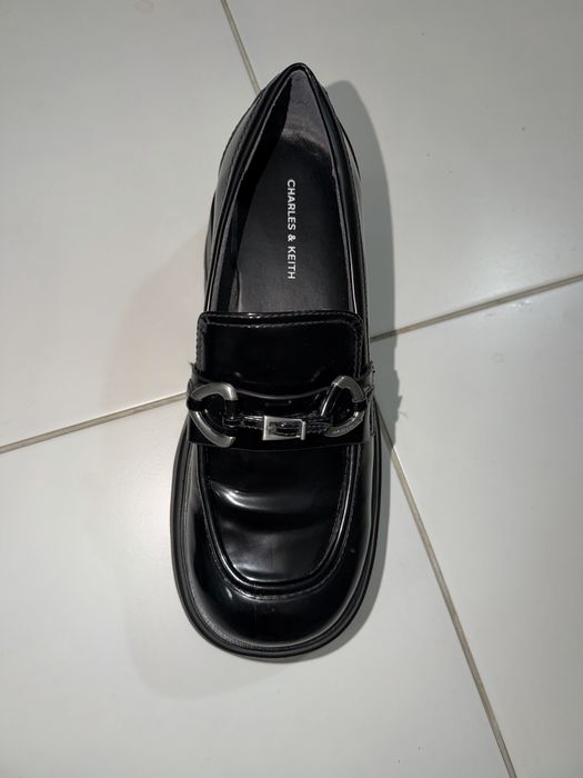 Metallic Accent Chunky Platform Loafers. Charles & Keith