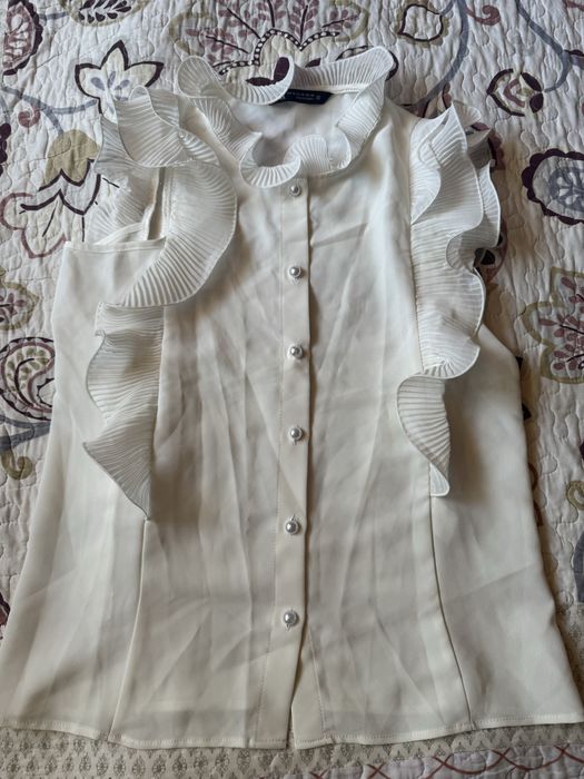 Top Zara alb cu perle xs