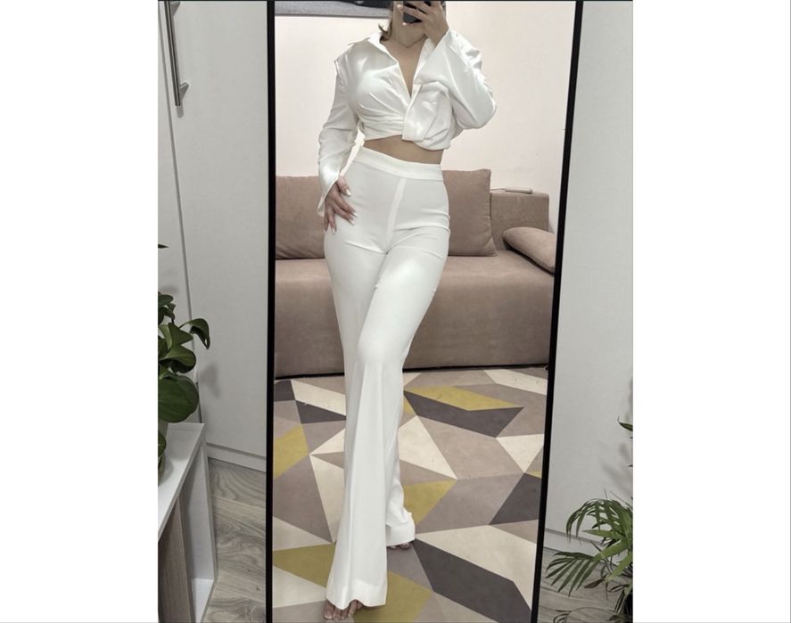 Compleu / set / costum camasa scurta pantaloni evazati Zara XS