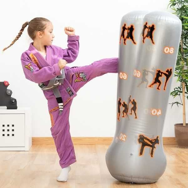 Sac de box gonflabil pentru copii, inaltime 115 cm, PVC, gri