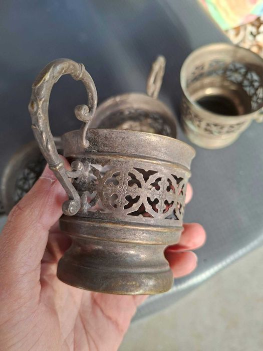 Set de colecție WMF – Patru suporturi pentru pahare de ceai în stil Art Nouveau Anii 1886-1903