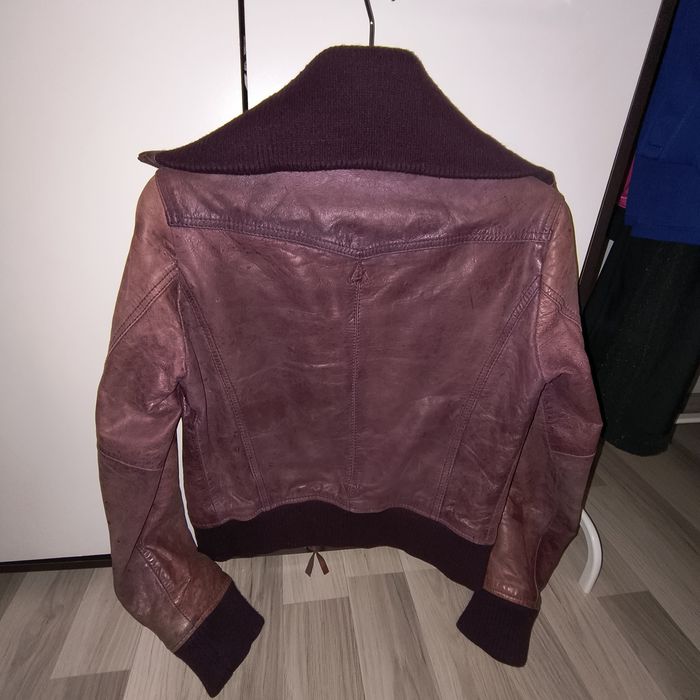 Geaca din piele naturală tip pilot, Stradivarius, matlasată