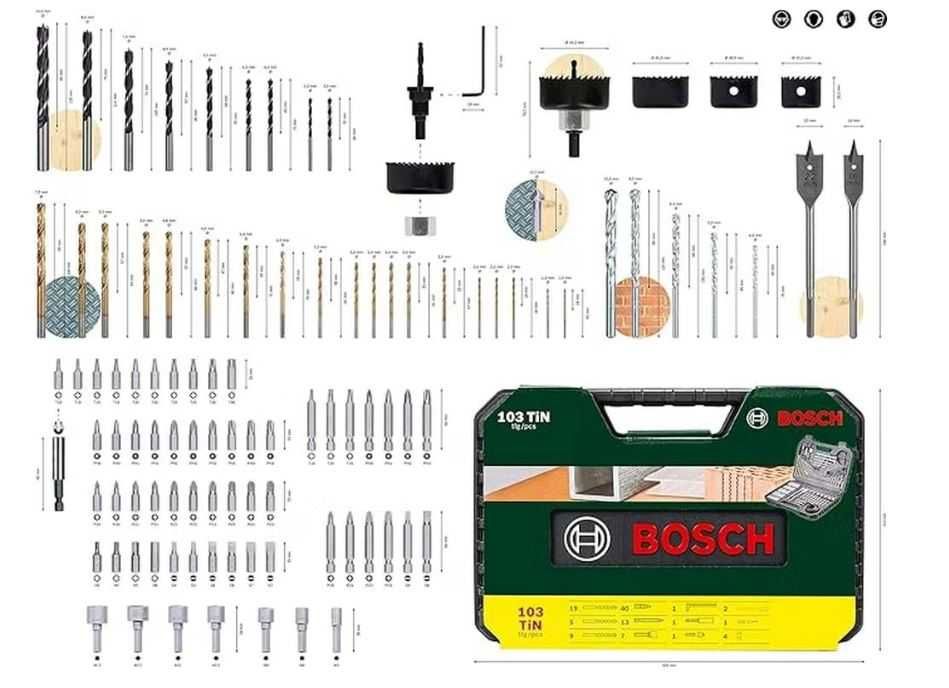 Bosch V-Line Titanium,комплект битове и свредла 103 части