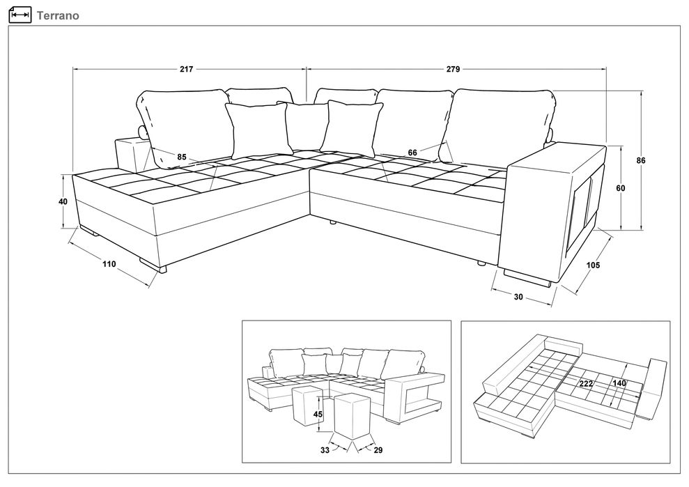 Разтегателен ъглов диван Терано Мебели Виденов