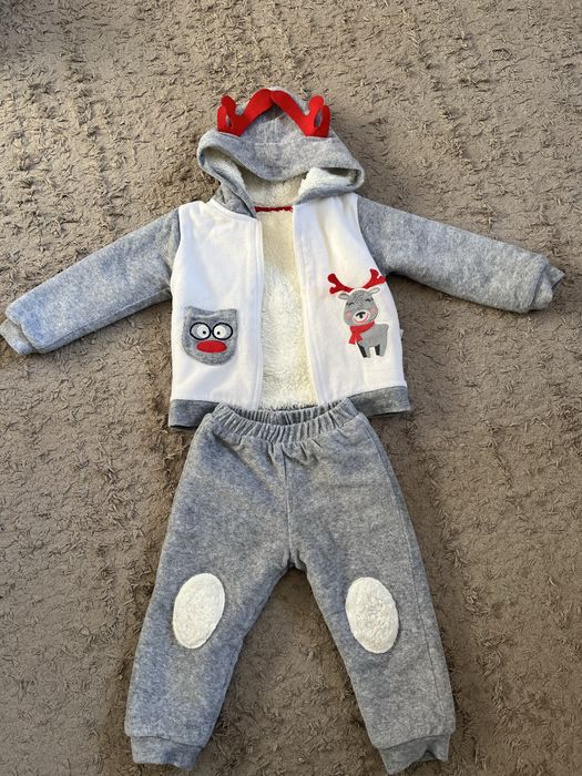 Complet set pantaloni și hanorac îmblănit model ren mărime 86