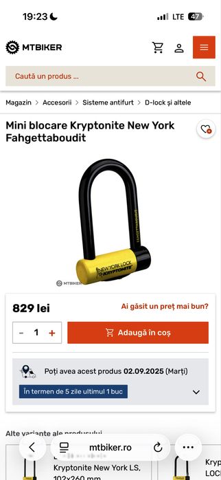 Antifurt Kryptonite New York Mini | Stare excelenta | 2 chei |