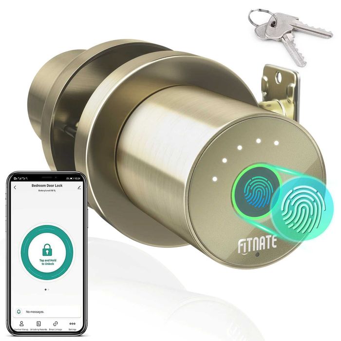 Mâner de ușă cu amprentă, FITNATE Încuietoare biometrică inteligentă cu amprentă