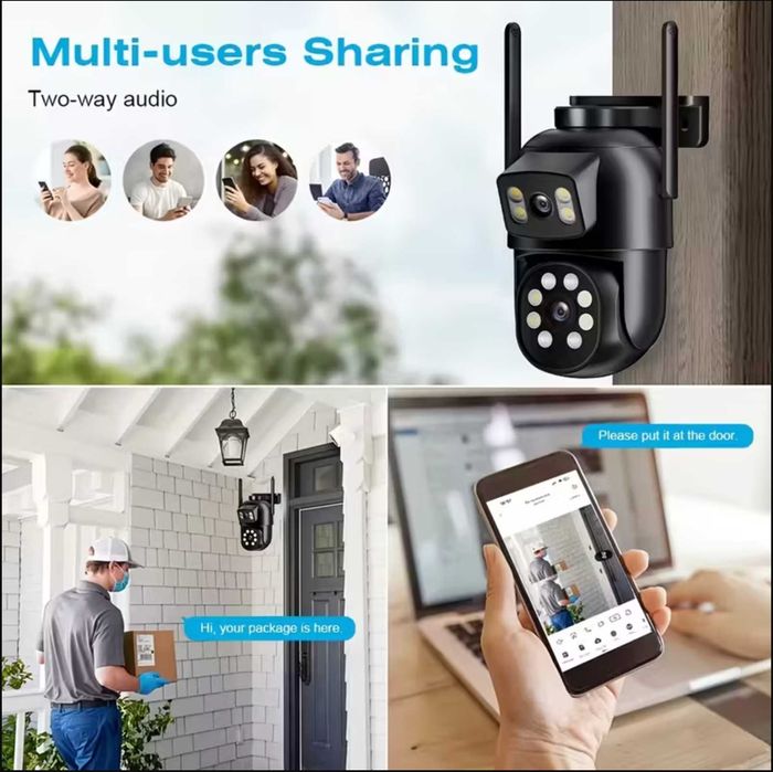 Cameră de supraveghere wireless cu două lentile pentru exterior