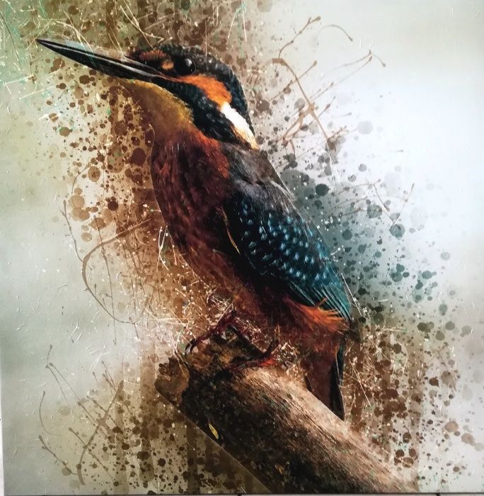 Картина Репродукция- Птиц-Рибарче Ръчно Нанесен Релеф