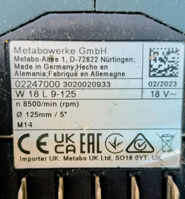 Акумулаторен ъглошлайф Metabo W 18 L 9-125  SOLO
