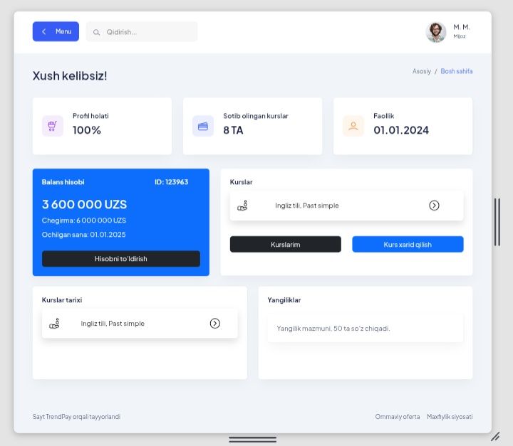 O'quv markazi uchun tayyor Sayt