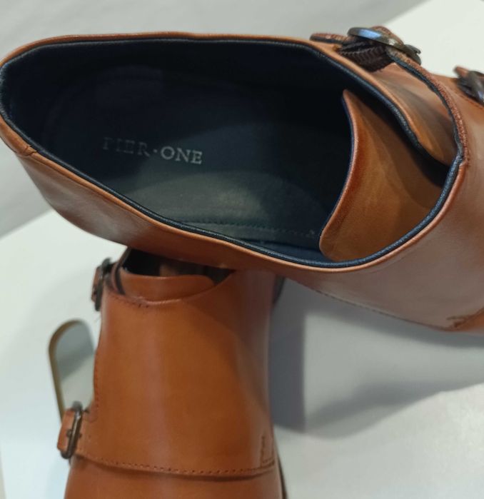 Pantofi double monk 43 43.5 premium Pier One piele naturala moale