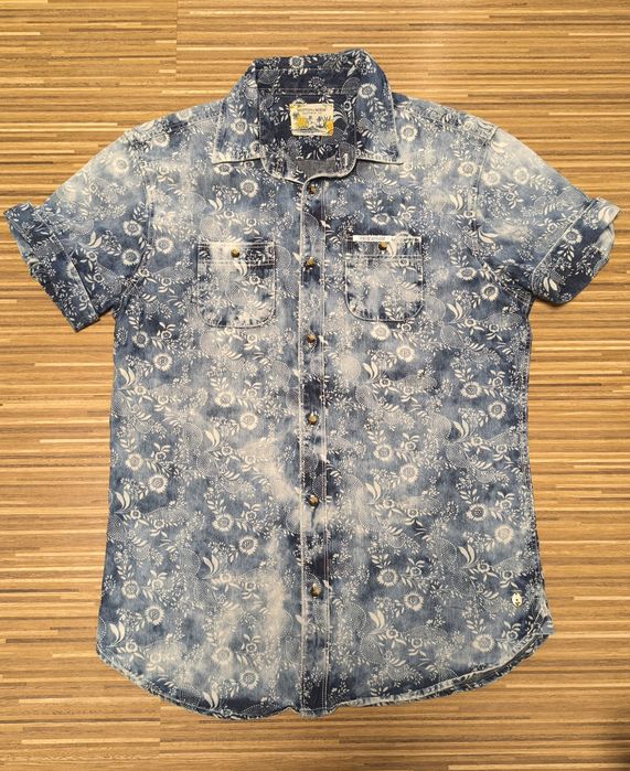 Оригинална памучна риза Scotch & Soda - къс ръкав, флорален деним мотив