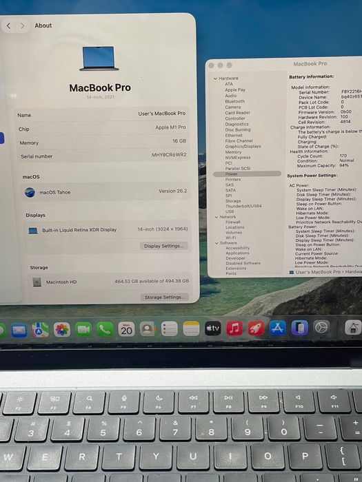 Macbook M1 Pro chip 94% yomkost 14-dyum