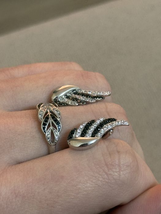 Серебрянный набор серьги и кольцо