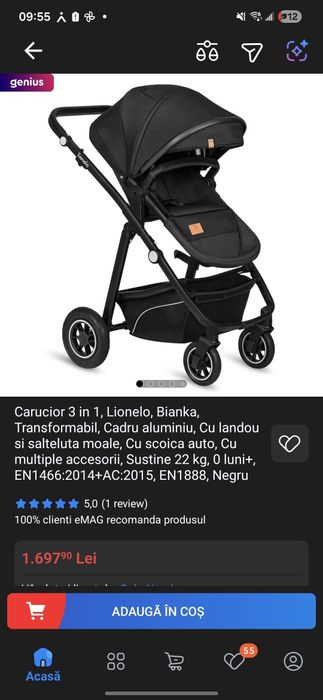 Carucior 3 in 1, Lionelo, Bianka, Transformabil