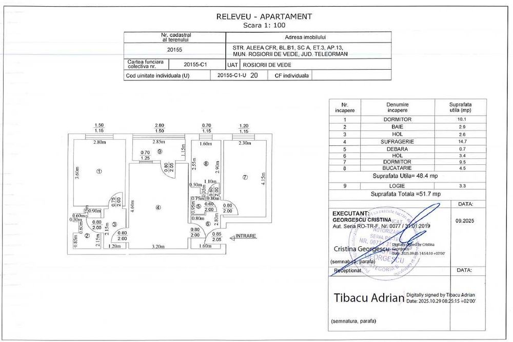 Apartament 3 camere / Aleea CFR B1 Sc A Et 3 din 4 / Rosiori De Vede / 33000 Euro Negociabil