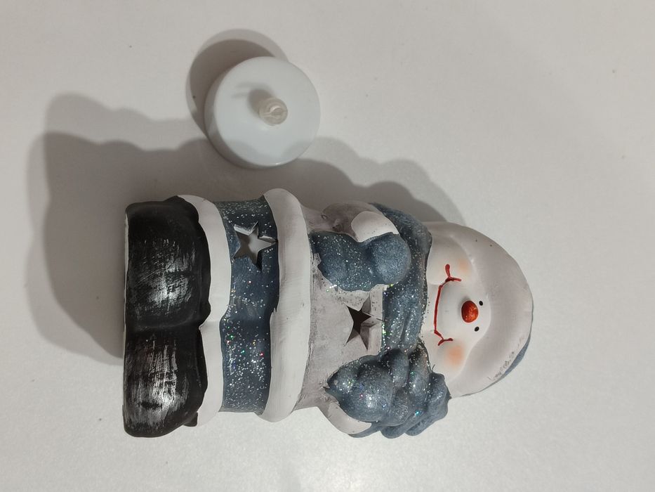 Decorațiune de Crăciun om de zăpadă + lumanare