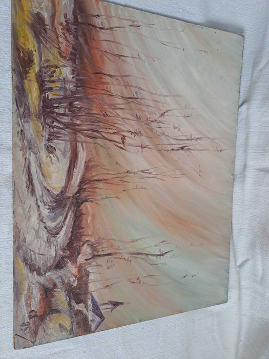 tablou vechi pictura pe pfl 49/37 cm semnat C Stoicescu datat