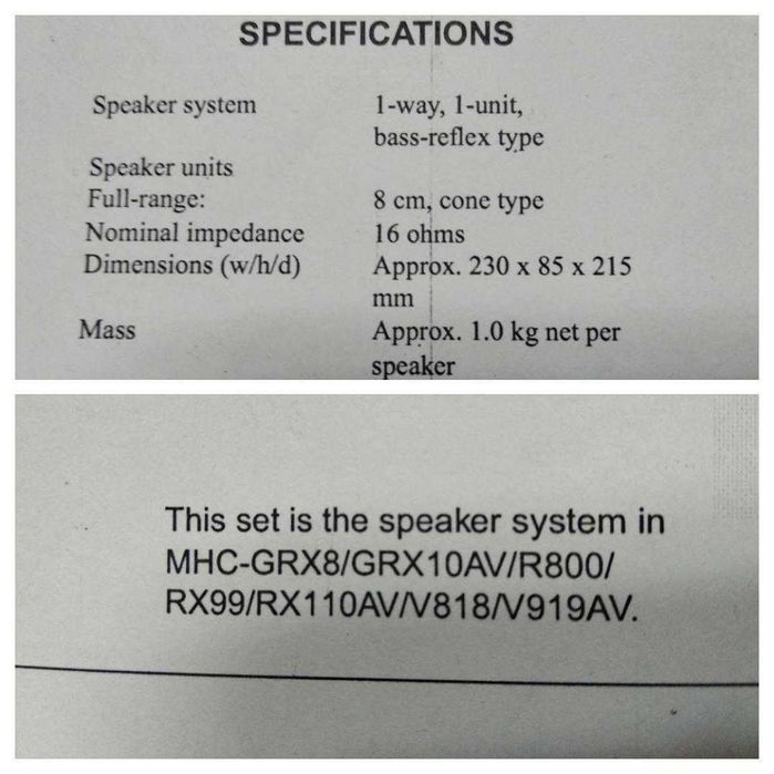 Колонки от муз. центра Sony MHC-GRX8/10