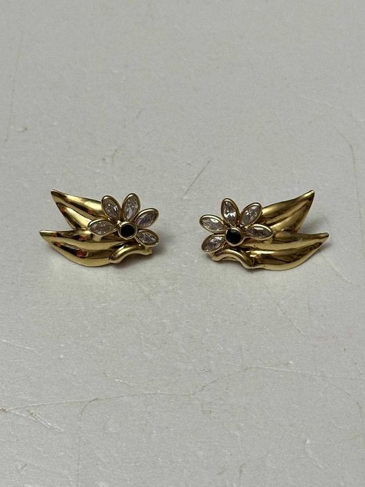 CERCEI AUR 14K + 2 Safire - Model Floare - Grecia - 4.9g. - Vintage !