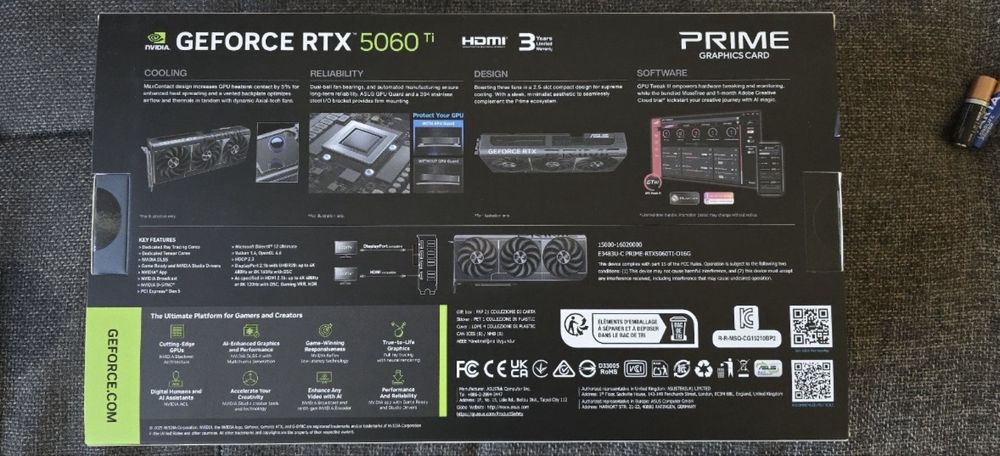 Placa video ASUS nVidia GeForce RTX 5060 Ti PRIME OC 16GB, GDDR7, 128 bit | Sigilata | NOUA | Factura + Garantie