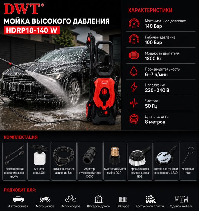 Мойка высокого давления DWT HDRP18-140 W- Минимойка. Аппарат высокого
