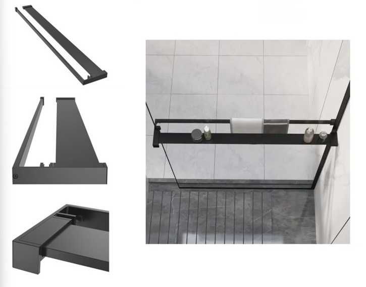 Raft pentru paravan sticlă duș, negru, aluminiu, 80 cm, nou