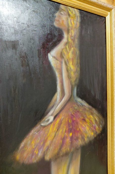 Tablou pictat în ulei „Balerină” 70x110 cm – Înramat, ramă aurie, semnat