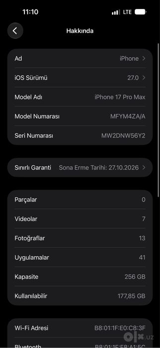 İphone 17 pro max silver 256gb