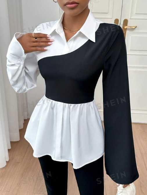 Cămașă alb-negru cu mânecă lungă S