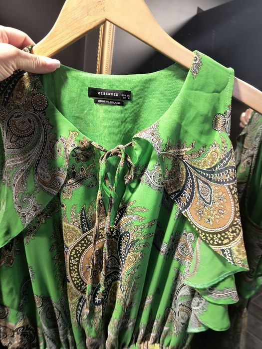 Rochie Reserved mărimea S verde cu imprimeu maro