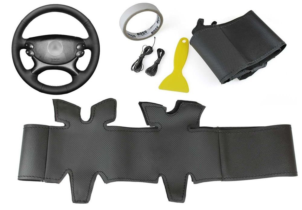 Husa volan piele negru 38 cm pentru Mercedes E-class W211 2003-2009