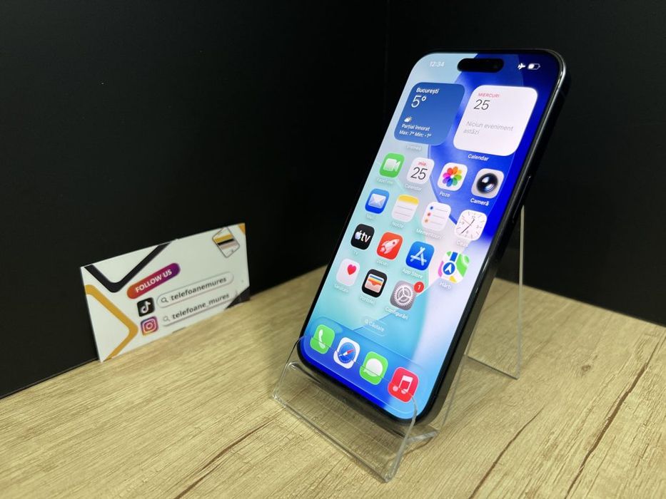 Iphone 15 Pro 128Gb Blue Titanium Second-Hand Bun 3 ani garanție, Tele