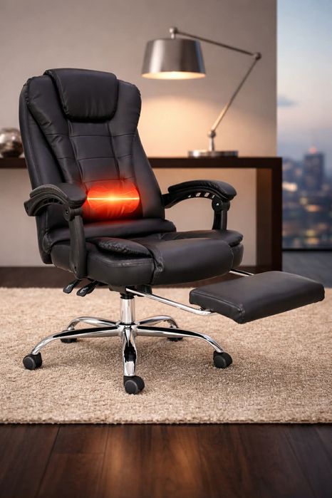 Ергономичен въртящ се офис стол с масаж и поставка за крака