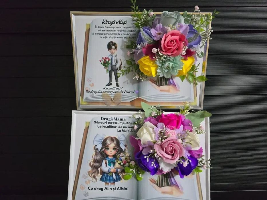 Tablouri A4 cu flori de sapun si flori artificiale