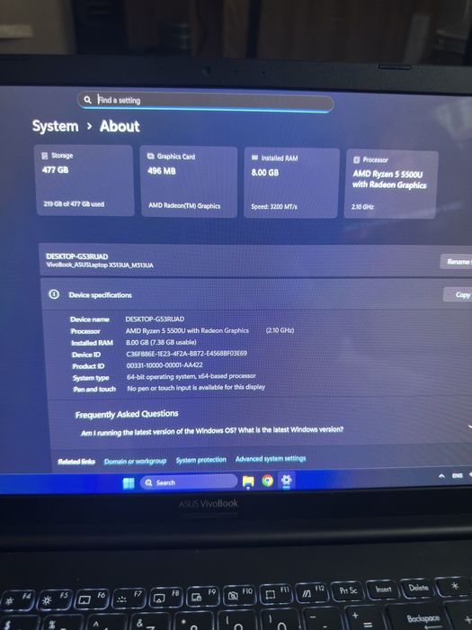 ASUS Vivobook 15, Ryzen 5 5500U, 8GB RAM, 512GB SSD, Radeon Graphics