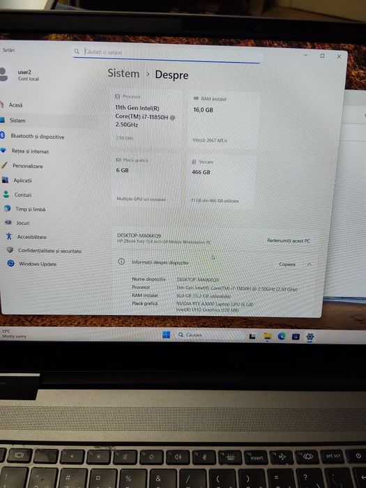 Laptop HP Zbook Fury G8  i7-11850H,16gb RAM ,ssd 512gb nvme ,baterie ok uzura 13% ceva probleme estetice  unele colturi atinse  ceva zgârieturi