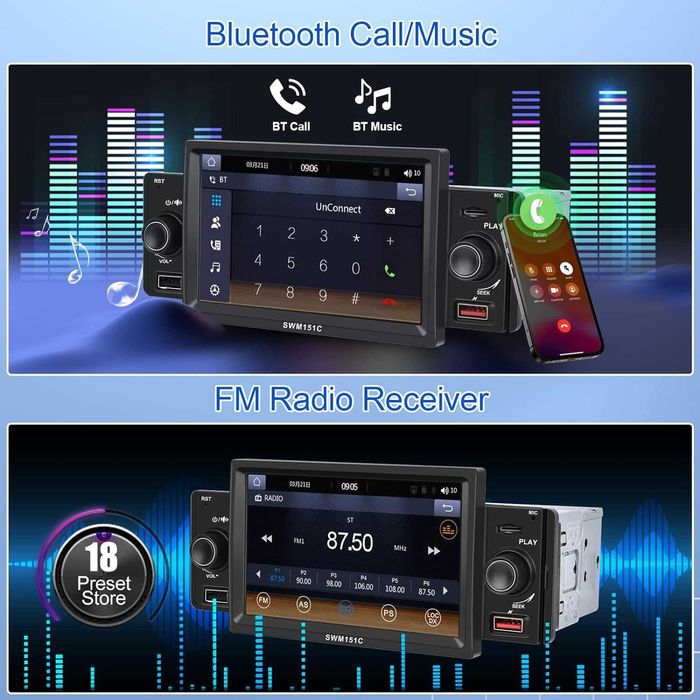 Мултимедия плеър за кола единичен дин Автомобил Car Play Android Auto