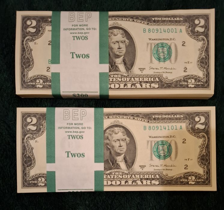 400 dolari  de 2 dolari, necirculate,serie 2017 A