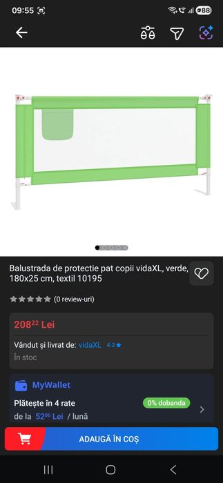 Balustrada de protectie pat copii vidaXL, verde, 180x25 cm, textil 101