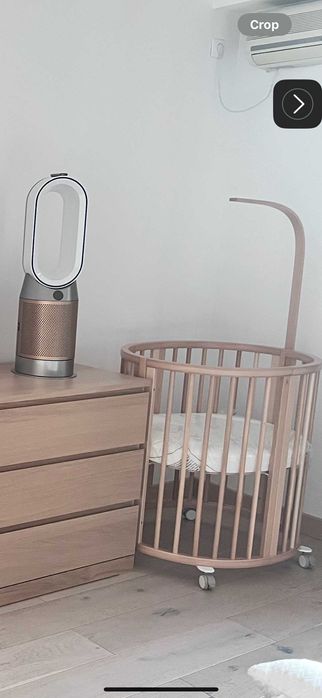 Pat Stokke 0-5 ani + 2 saltele + protectie laterale + suport baldachin - toate originale Stokke