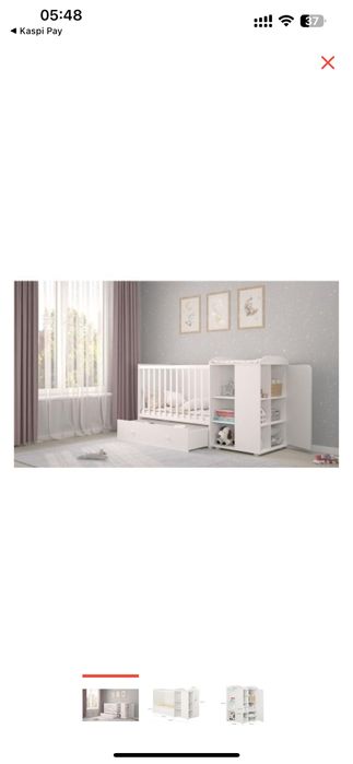 Детская кровать манеж с пеленальным столиком и шкафом для вещей