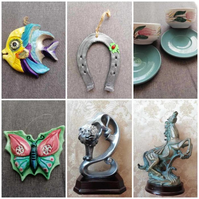 Сувенири от бяла и кафява керамика.