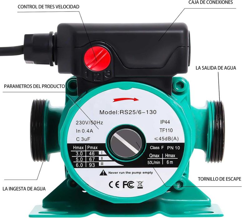 Pompa recirculare Poweka, RS25/6-130, 46/67/93W