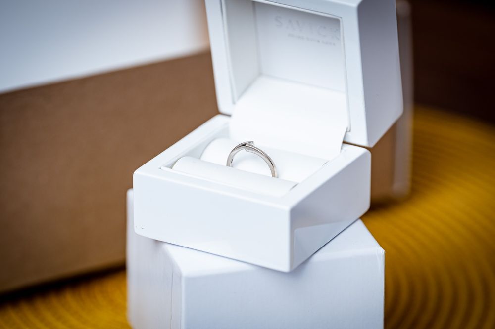 Inel Savicki – aur alb 585, diamant certificat, cutie