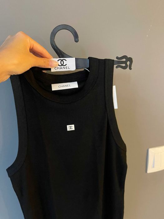 chanel шанел топ потник черен памучен тениска черна лятна летен